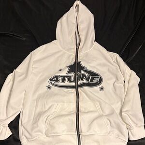 White Zip-Up Hoodie with Black Logo